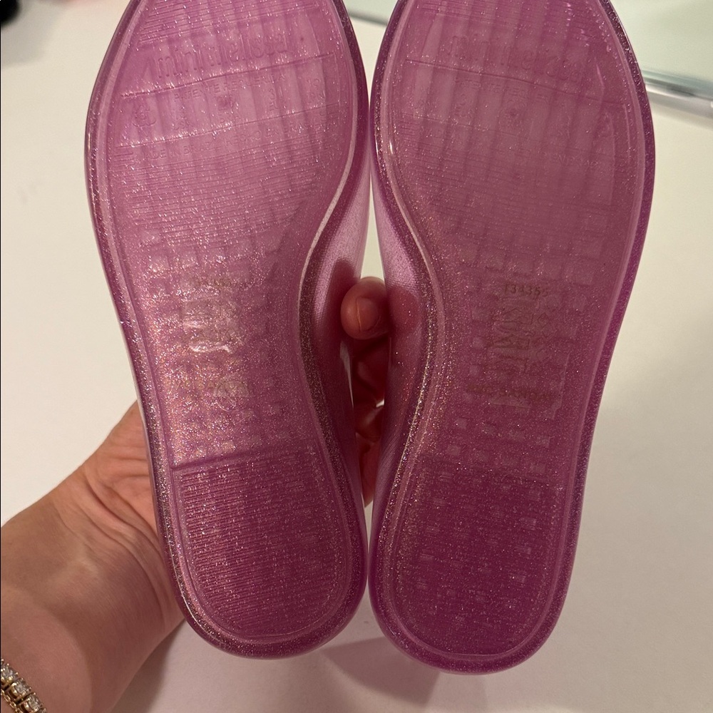 Mini Melissa Sparkle Pink Jelly Flats with Mermaid Shell Detail - Picture 2 of 4